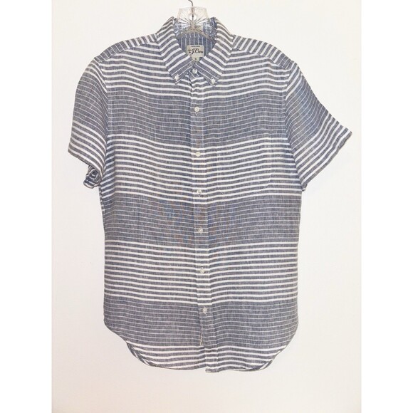 J Crew Baird McNutt Irish Linen Gray Short Sleeved Striped Men’s Shirt Size S - Picture 1 of 5